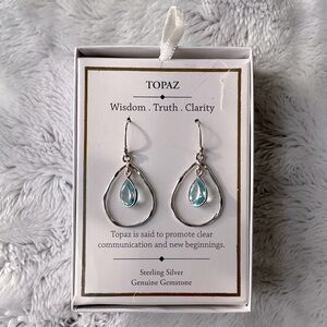 SHIVAM (Made in India) Blue Topaz Sterling Silver Earrings NWOT